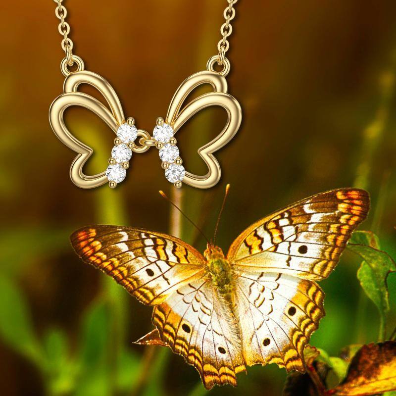 Collier pendentif papillon en or 14K Moissanite-6