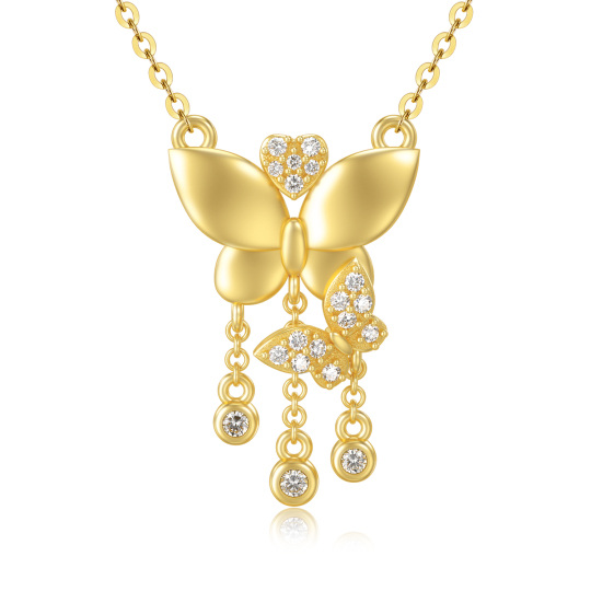 Colar com pingente de borboleta Moissanite em ouro 14K