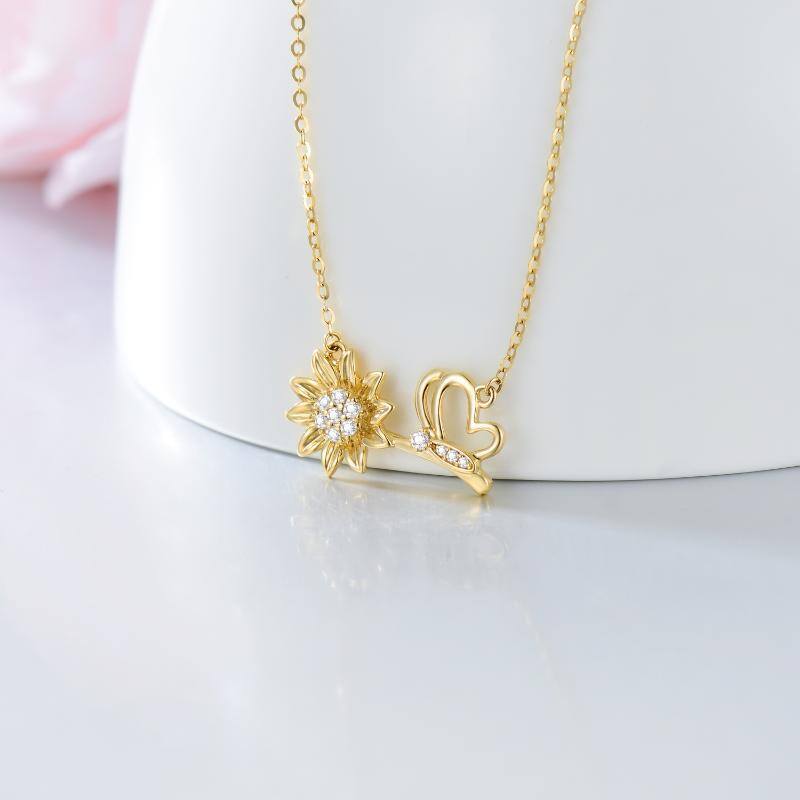 10K Gold Moissanite Butterfly & Sunflower Pendant Necklace-3
