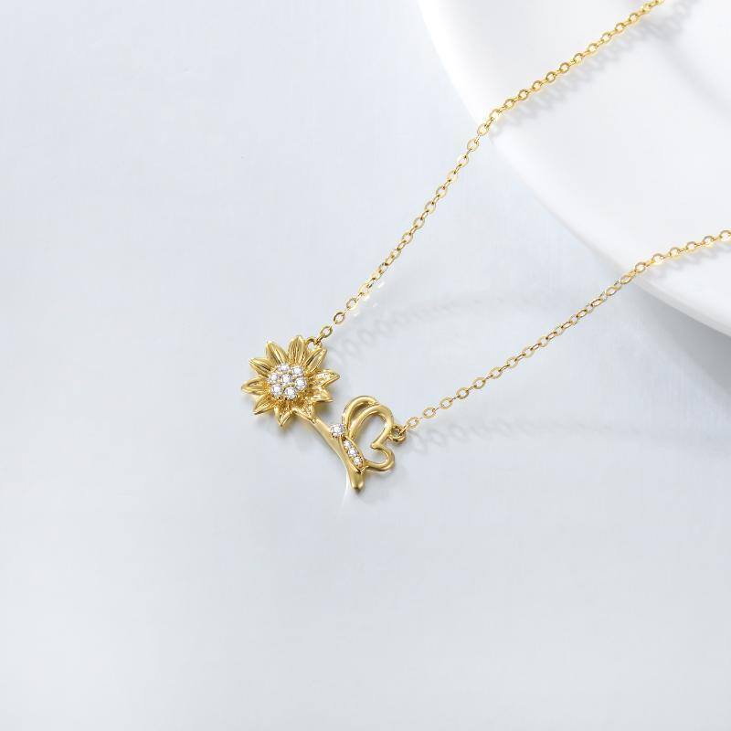 14K Gold Moissanite Butterfly & Sunflower Pendant Necklace-4