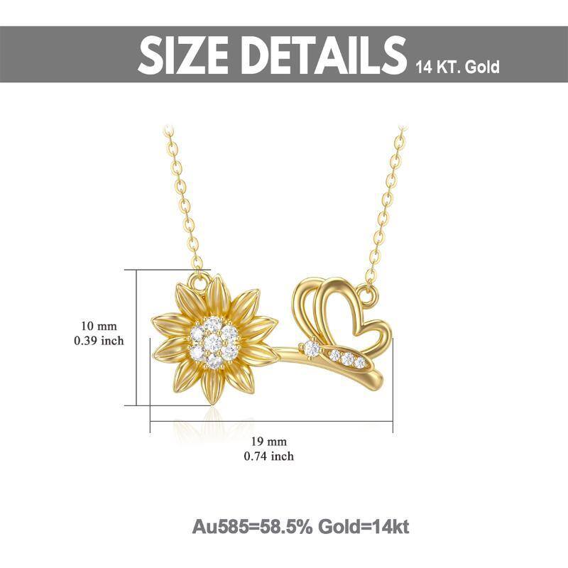 14K Gold Moissanit Schmetterling & Sonnenblume Anhänger Halskette-5