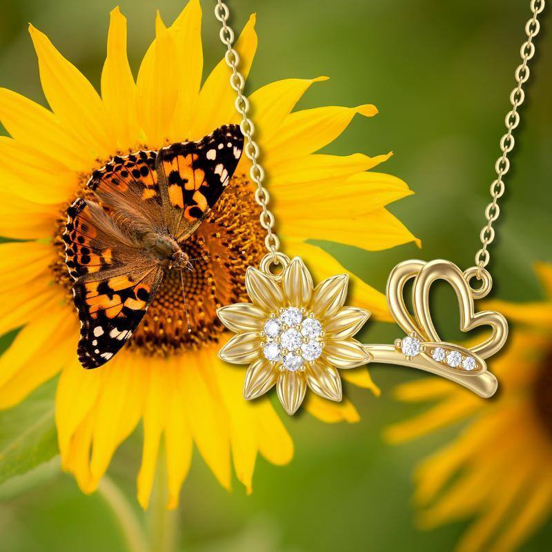 Collana con ciondolo a forma di farfalla e girasole in oro 14K con moissanite-6