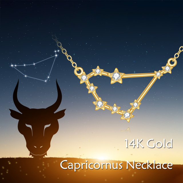 Colar com pingente de moissanita Capricórnio em ouro 14K-6