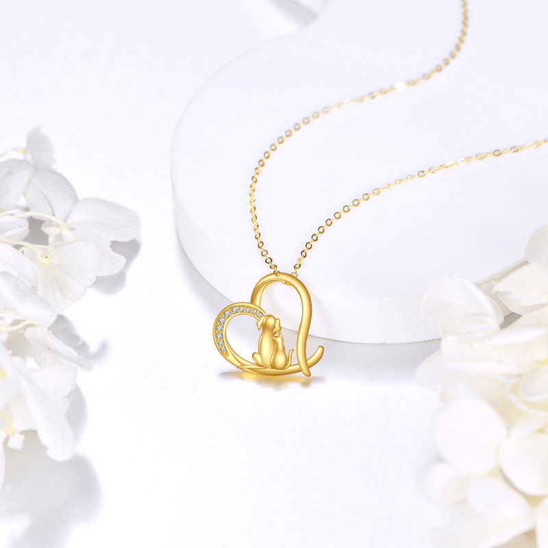 14K Gold Moissanite Cat & Dog & Heart Pendant Necklace-3