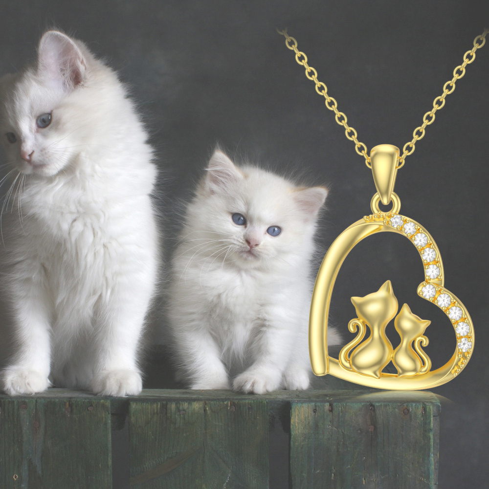 10K Gold Moissanite Cat & Heart Pendant Necklace-5