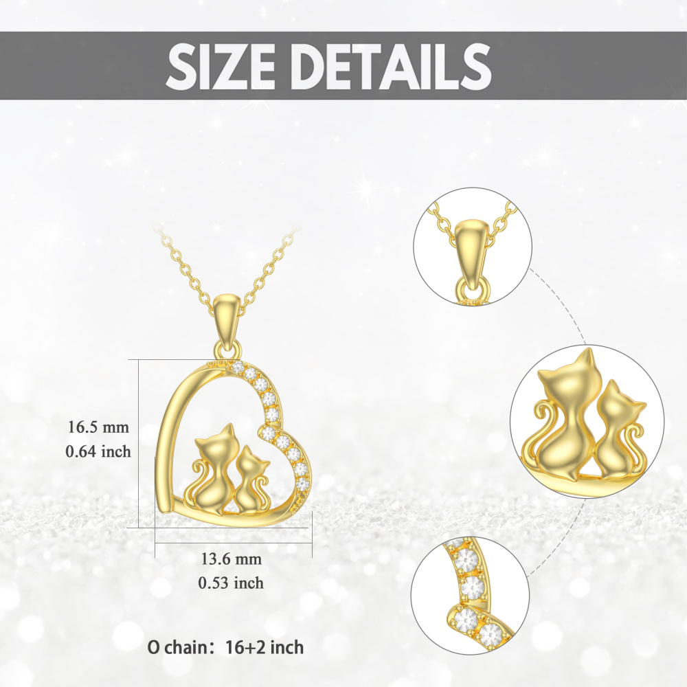 10K Gold Moissanite Cat & Heart Pendant Necklace-6