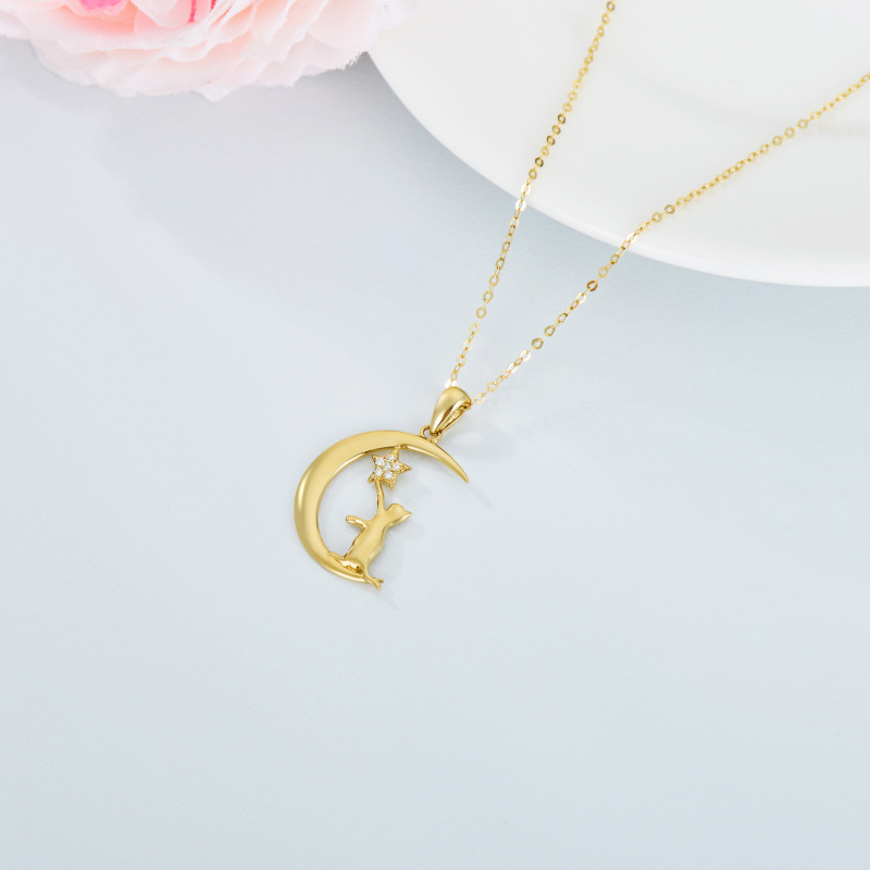 Colar com pingente de lua de gato Moissanite em ouro 10K-5