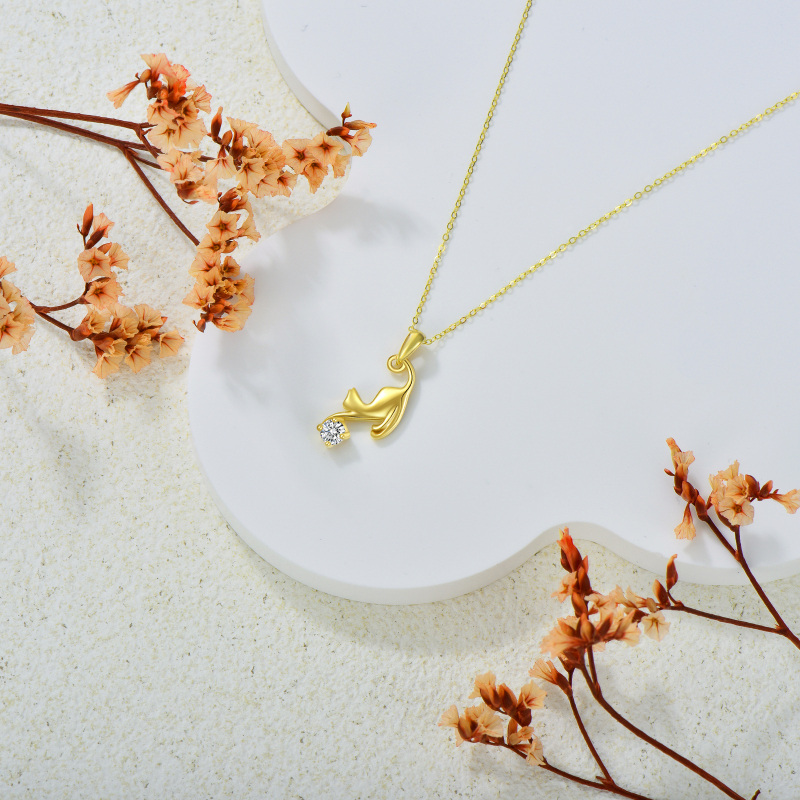 Collier pendentif chat en or blanc 10 carats et moissanite-5