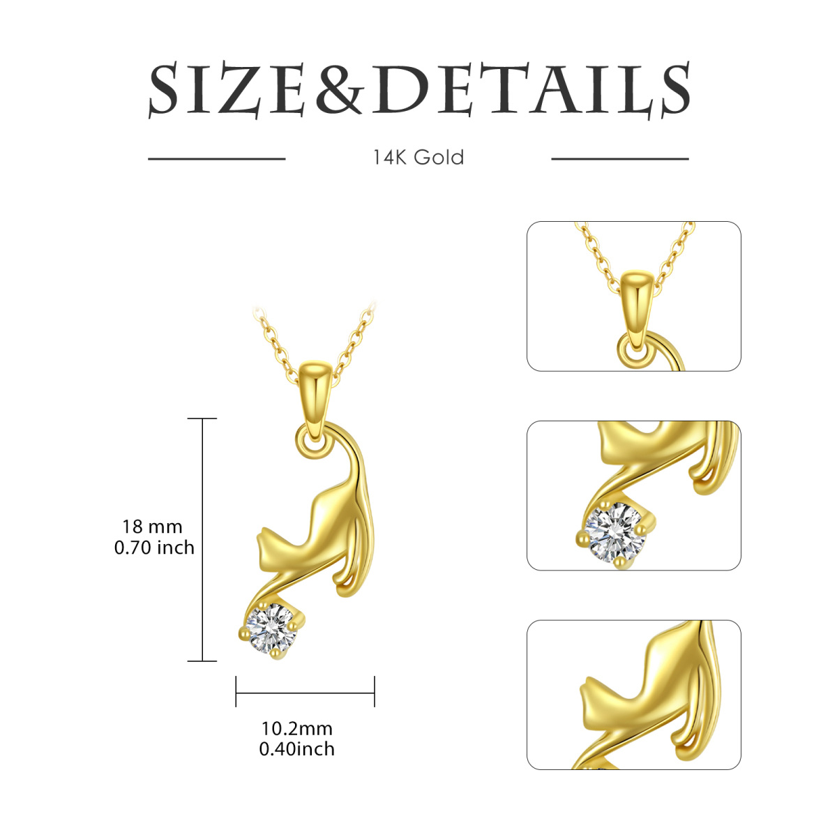 18K Gold Moissanite Cat Pendant Necklace-6