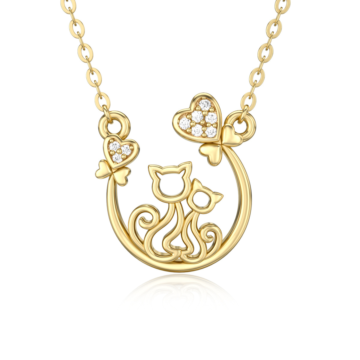 Collier pendentif chat en or 14K Moissanite-1