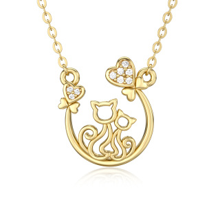 10K Gold Moissanite Cat Pendant Necklace-54