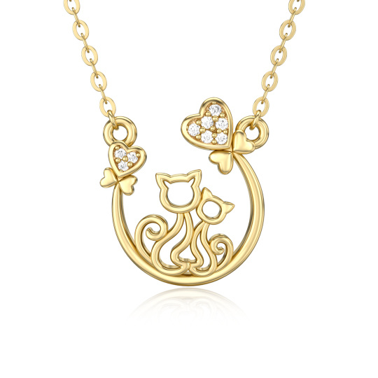 Collana con ciondolo a forma di gatto in moissanite in oro 14K