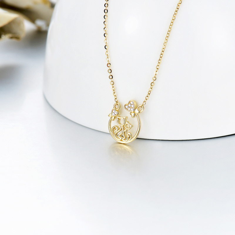 10K Gold Moissanite Cat Pendant Necklace-3