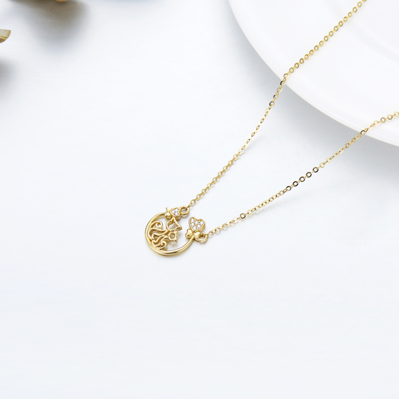 10K Gold Moissanite Cat Pendant Necklace-4