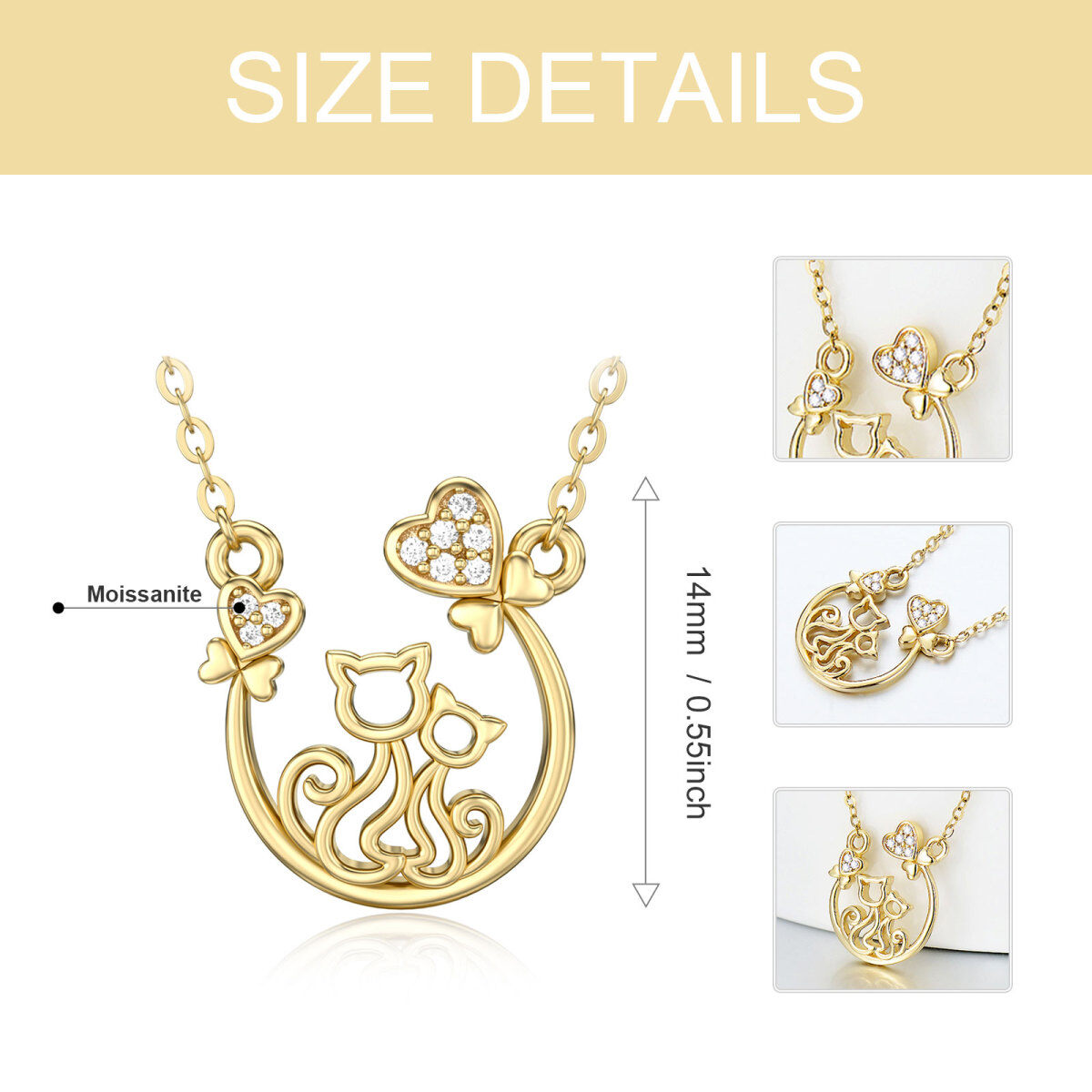 Collier pendentif chat en or 14K Moissanite-5