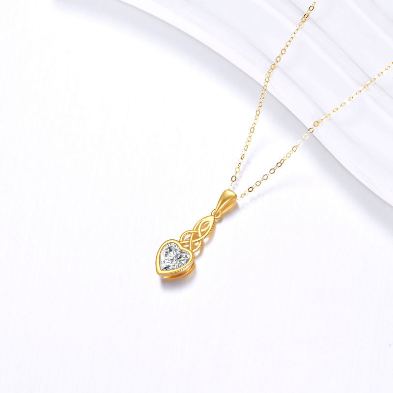 قلادة من الذهب الأبيض عيار 10 قيراط مرصعة بأحجار الموزانيت بتصميم عقدة سلتيك وقلب-3