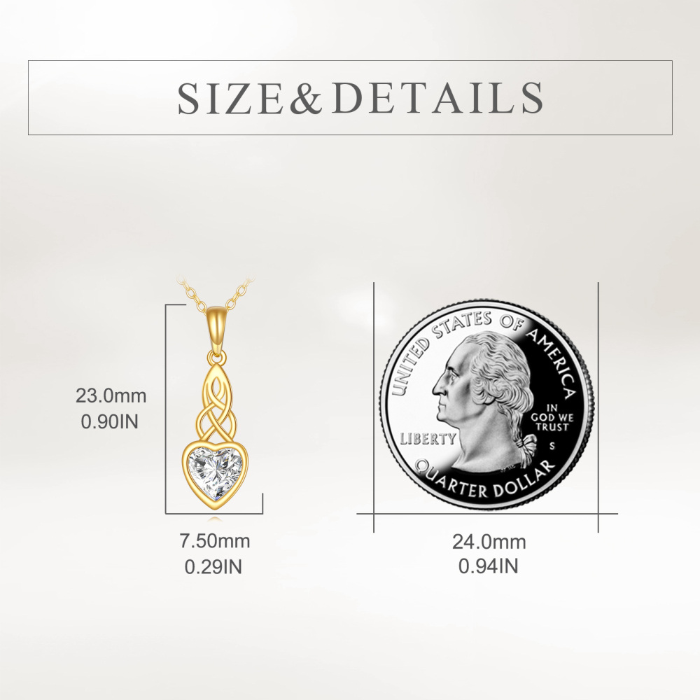 Collana con ciondolo a forma di cuore con nodo celtico in moissanite in oro 14 carati-4