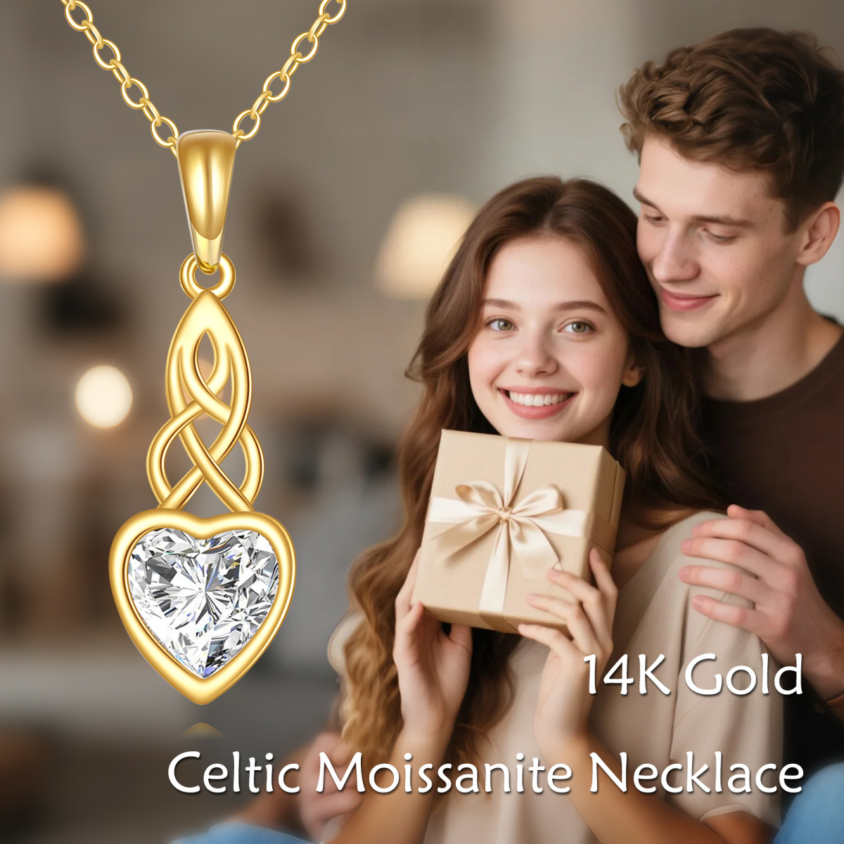 14K Gold Moissanite Celtic Knot & Heart Pendant Necklace-5