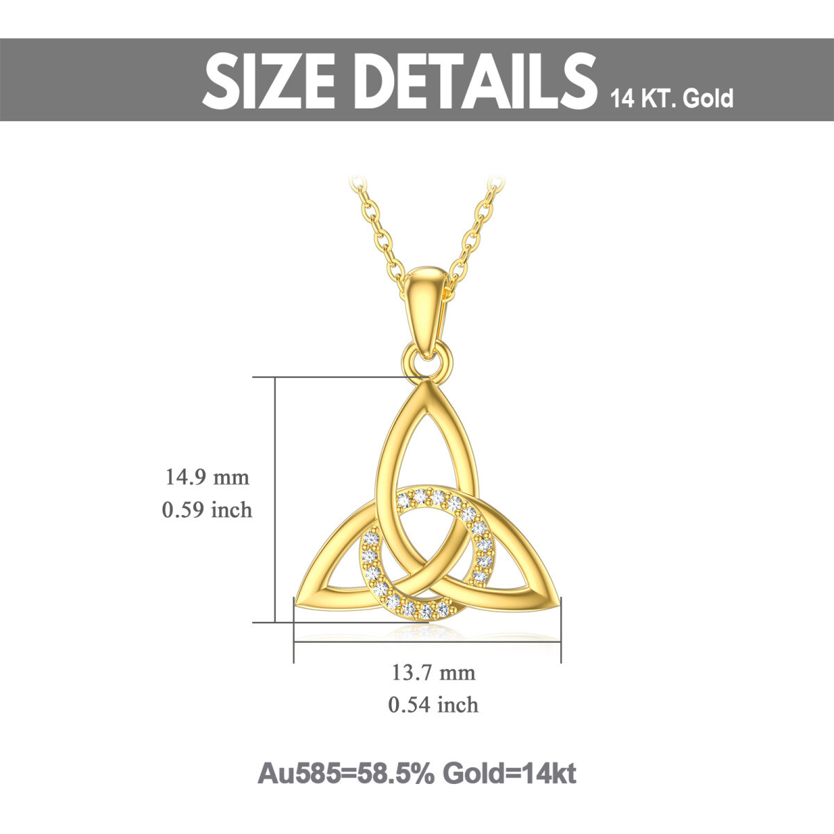 Collier pendentif nœud celtique en or 14K Moissanite-3