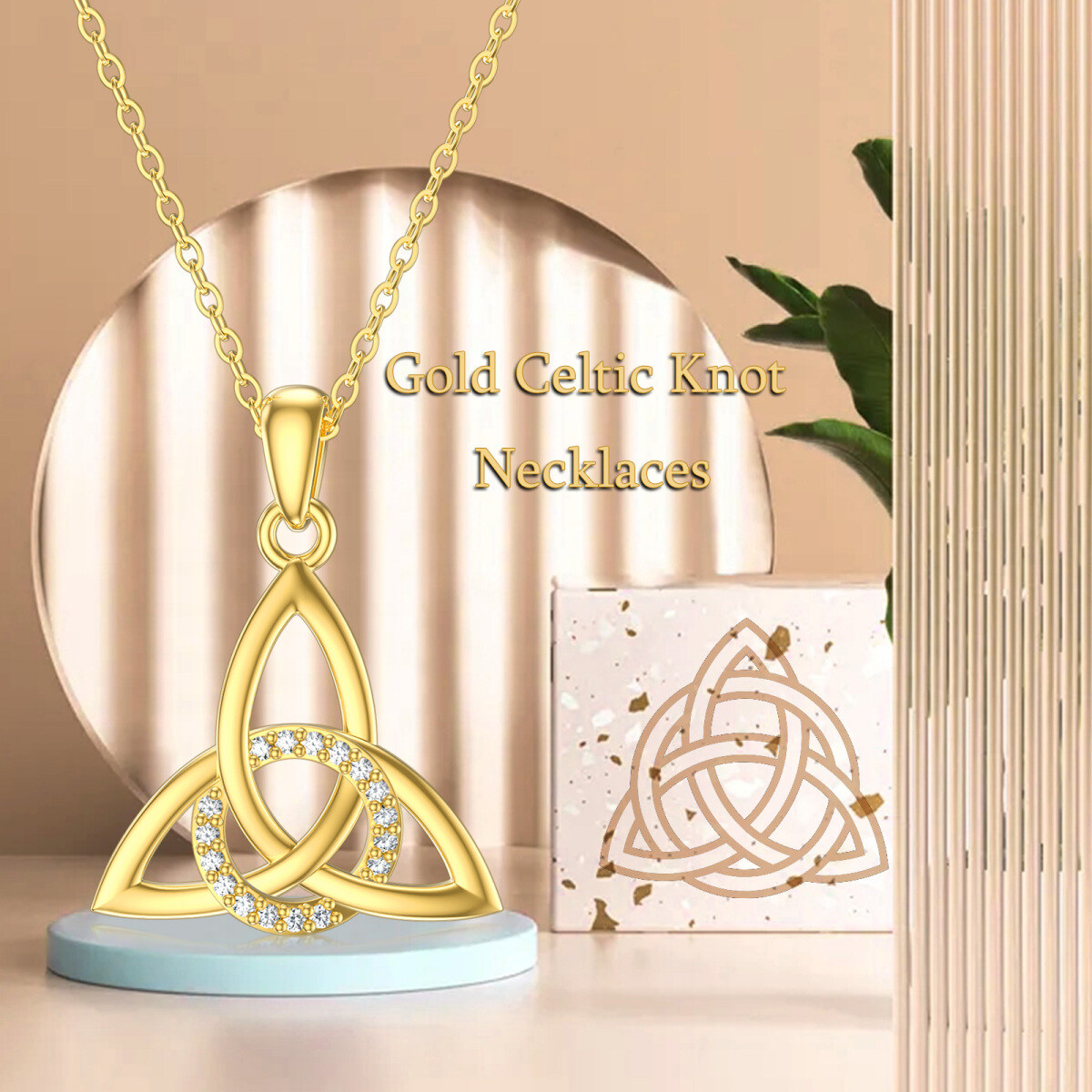 Collier pendentif nœud celtique en or 14K Moissanite-4