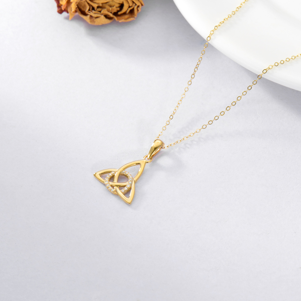 10K Gold Moissanite Celtic Knot Pendant Necklace-5