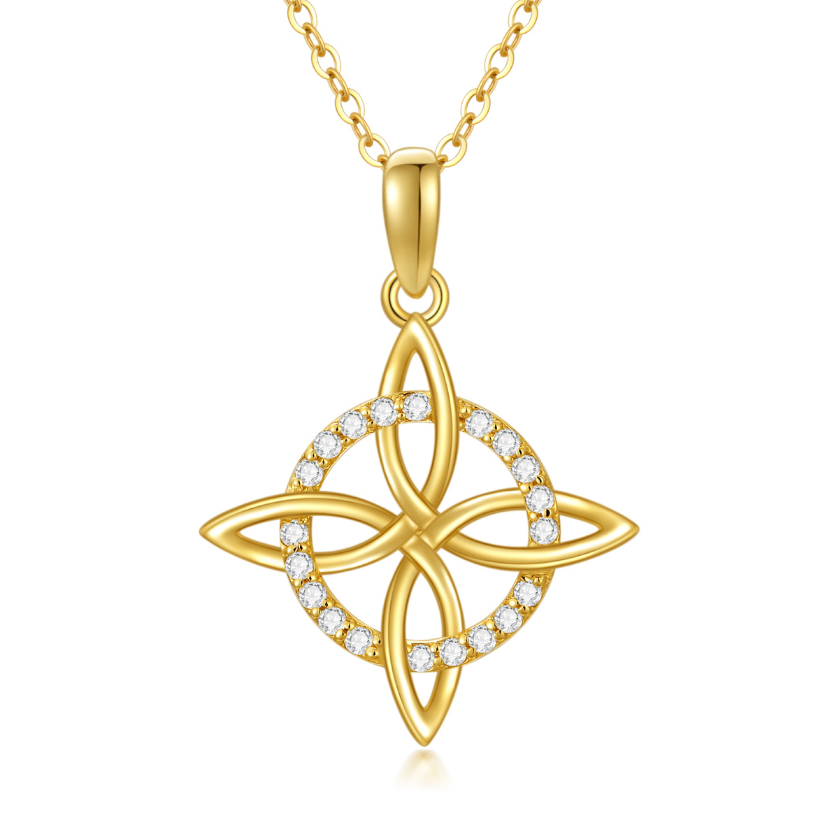 Collana con ciondolo nodo celtico in moissanite in oro 14K-1