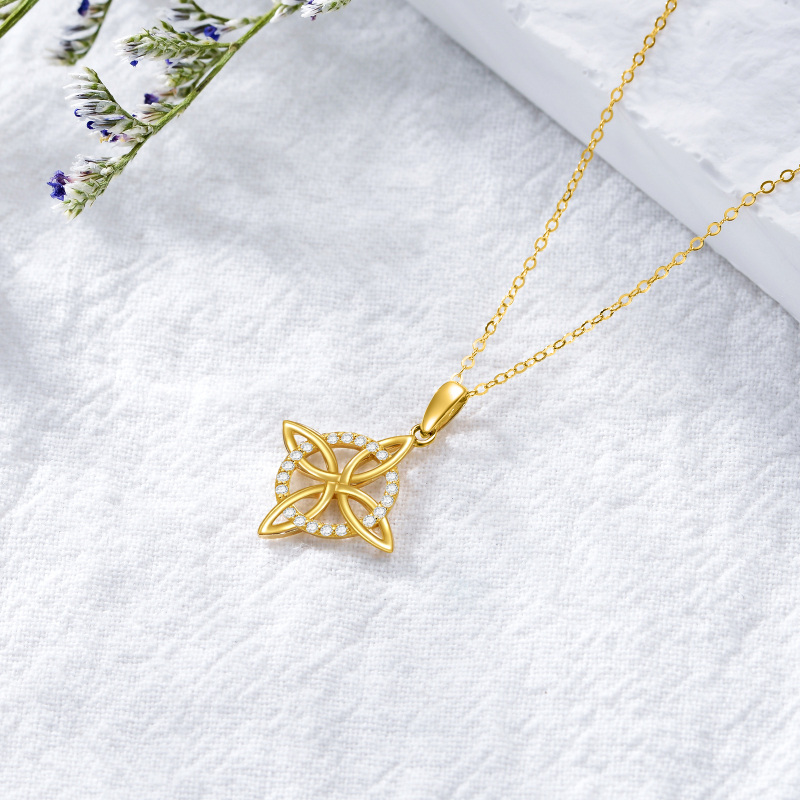 Collier pendentif nœud celtique en or blanc 10 carats et moissanite-4