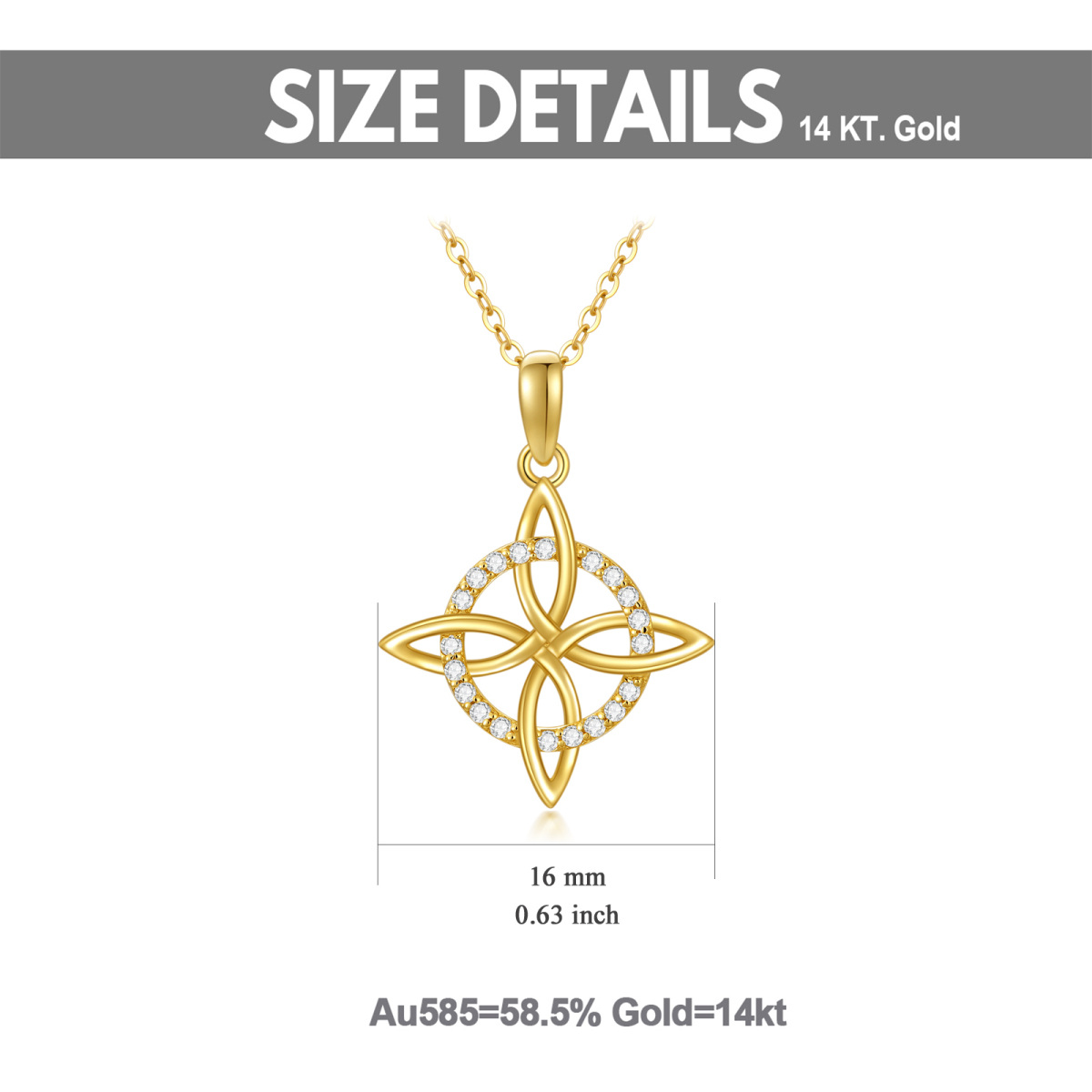 14K Gold Moissanite Celtic Knot Pendant Necklace-5