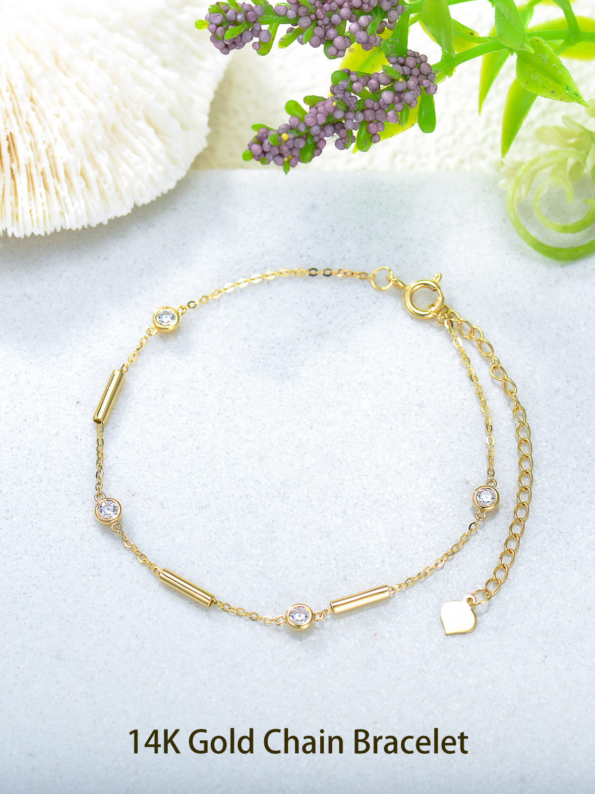 14K Gold Moissanite Chain Bracelet-3