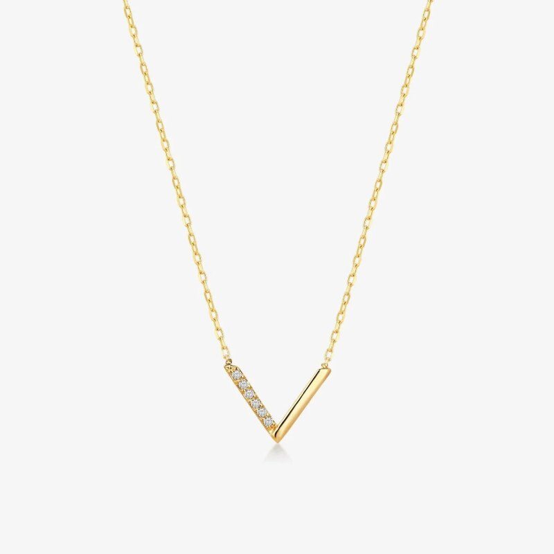 10K Gold Moissanite Chevron Pendant Necklace-1