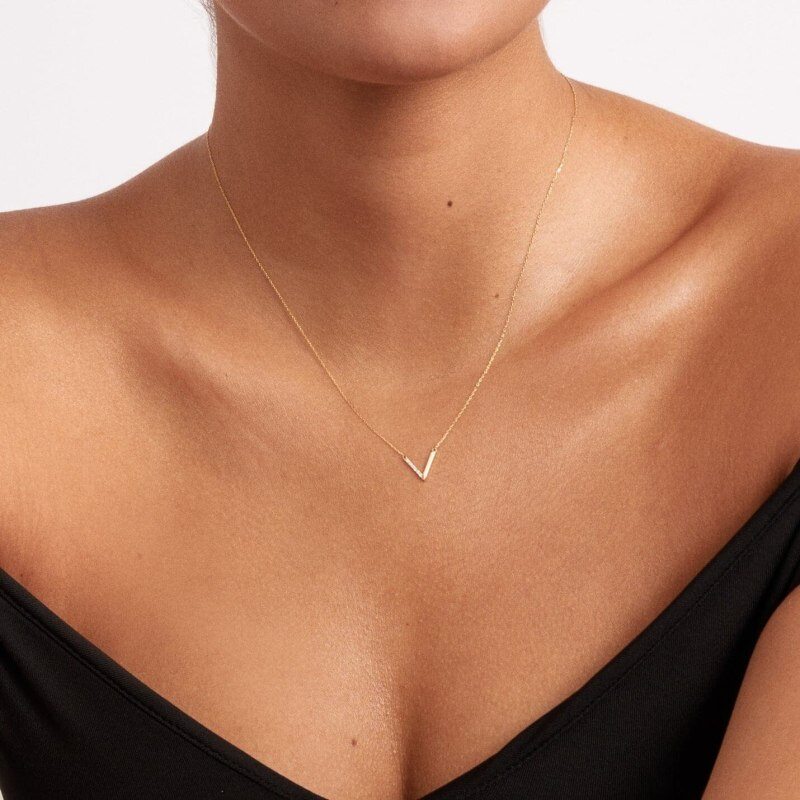 10K Gold Moissanite Chevron Pendant Necklace-2