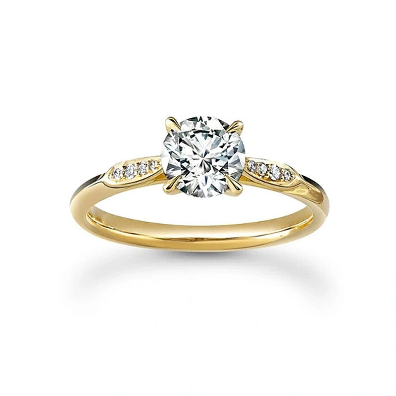 14K Gold Round Cut Halo Moissanite Engagement Ring-1