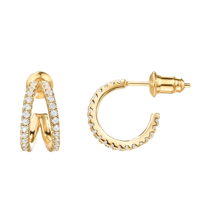 Sterling Silver with Yellow Gold Plated Moissanite Circle Hoop Earrings-6