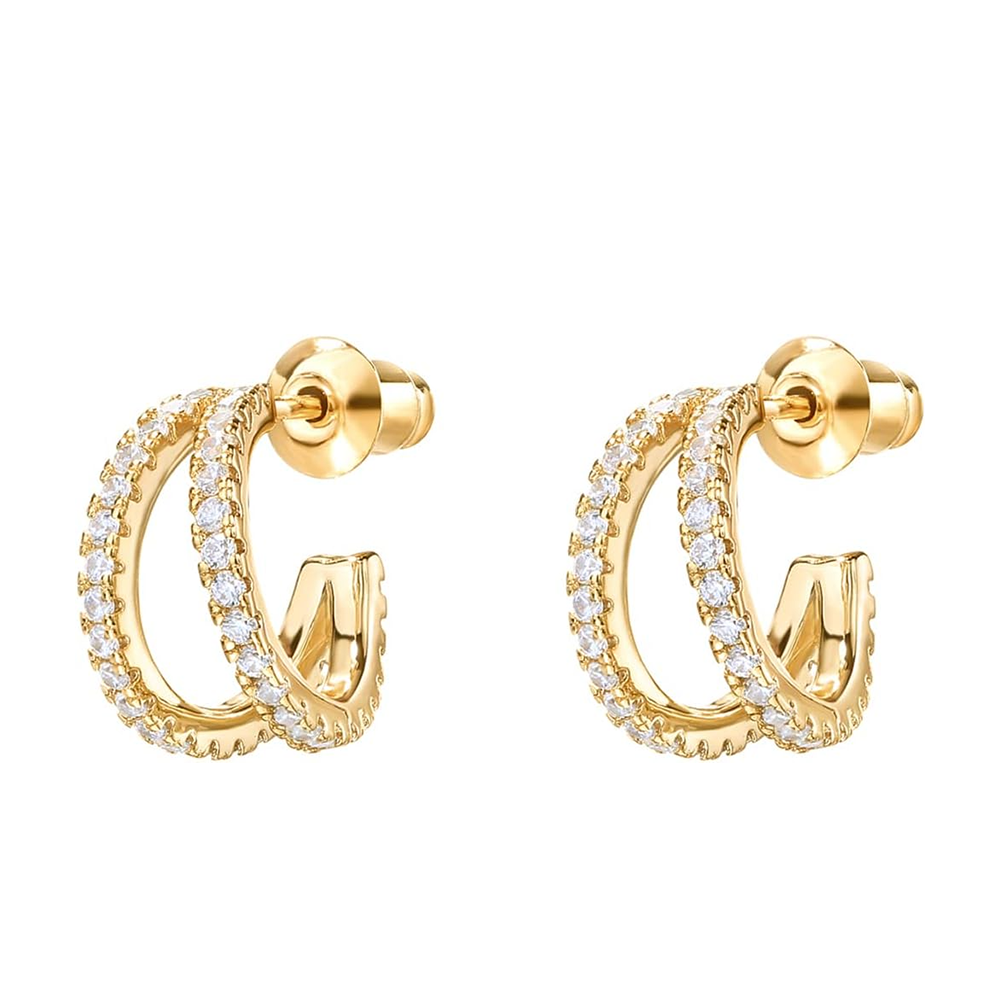Brincos de argola circulares de moissanita banhados a ouro amarelo e prata de lei-2