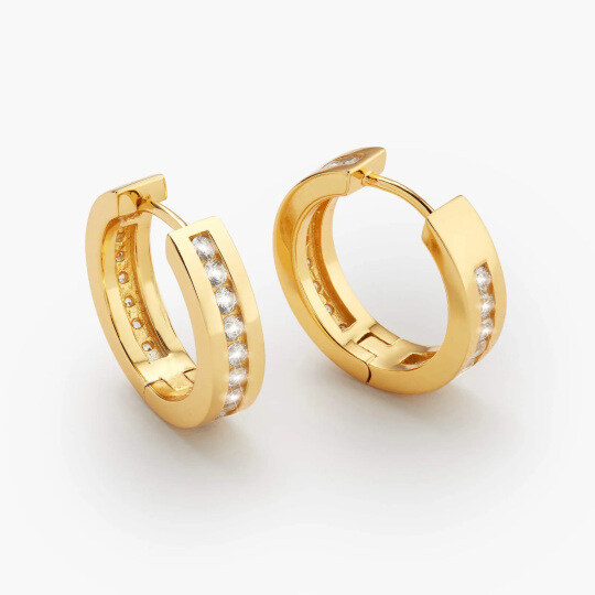 14K Gold Moissanite Circle Studded Inset Hoop Earrings for Men