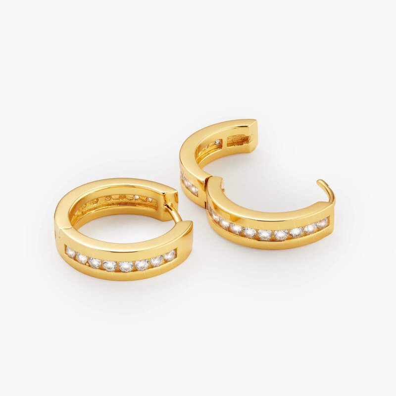 14K Gold Moissanite Circle Studded Inset Hoop Earrings for Men-3