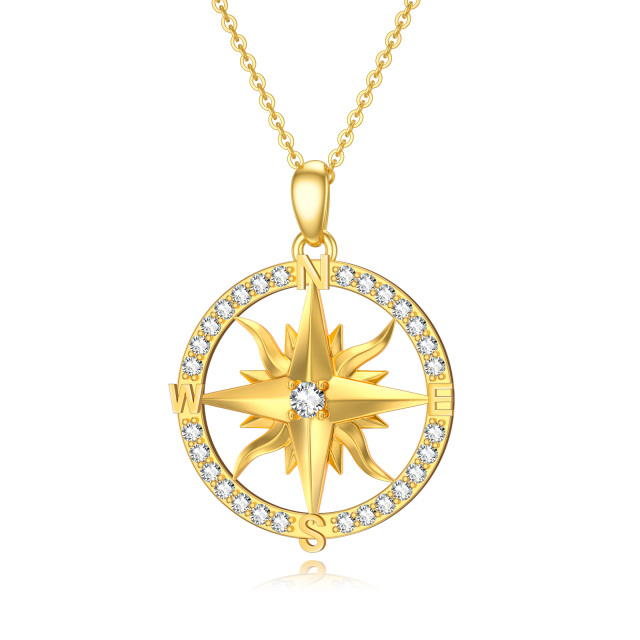 Colar com pingente de bússola de moissanite em ouro 14K, presentes diários para mulheres amantes