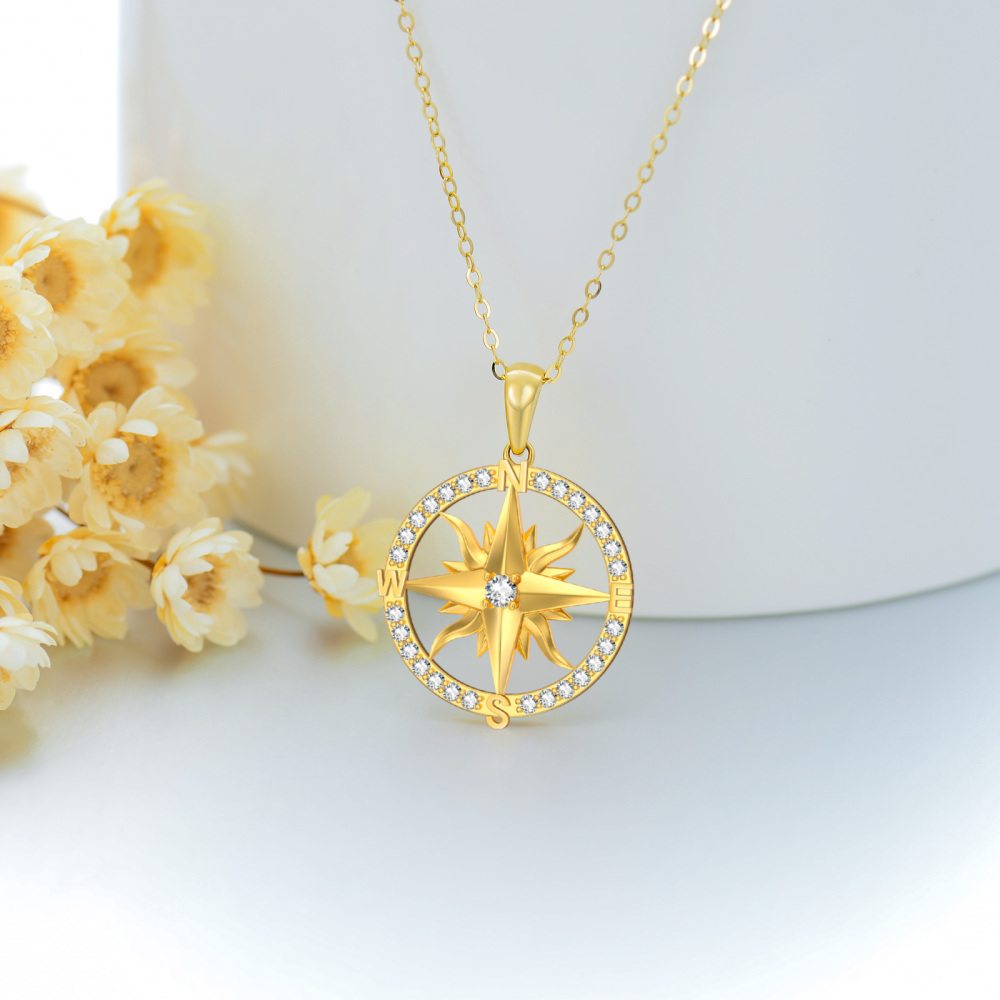 10K Gold Moissanite Compass Pendant Necklace-3