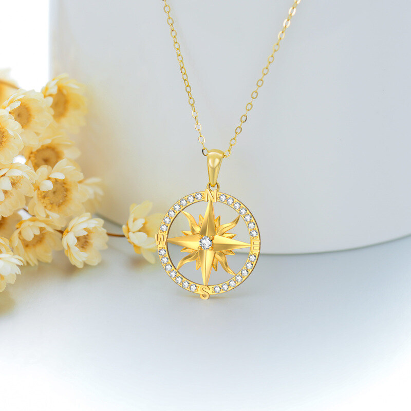 Collar de oro de 14 quilates con brújula de moissanita-3