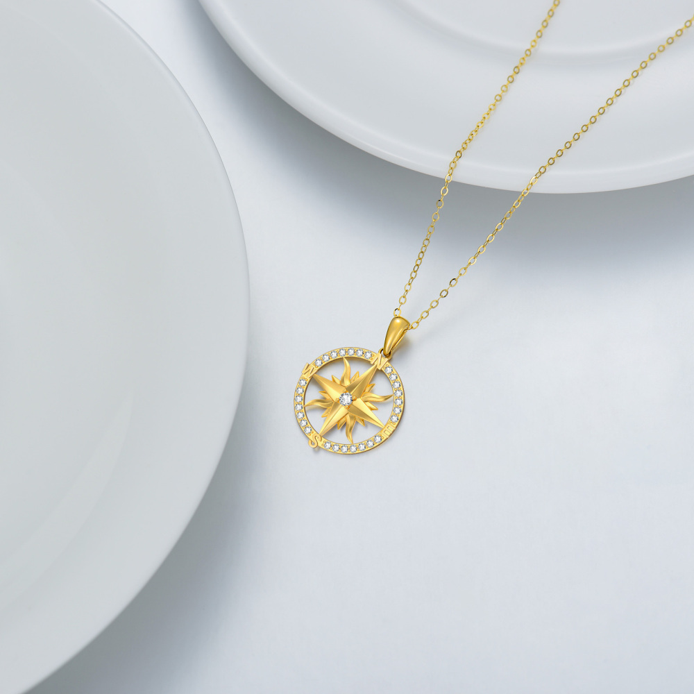 10K Gold Moissanite Compass Pendant Necklace-4