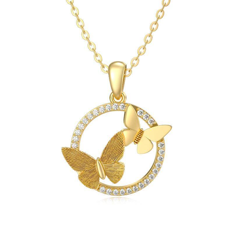 10K Gold Moissanite Couple Butterfly Pendant Necklace-1