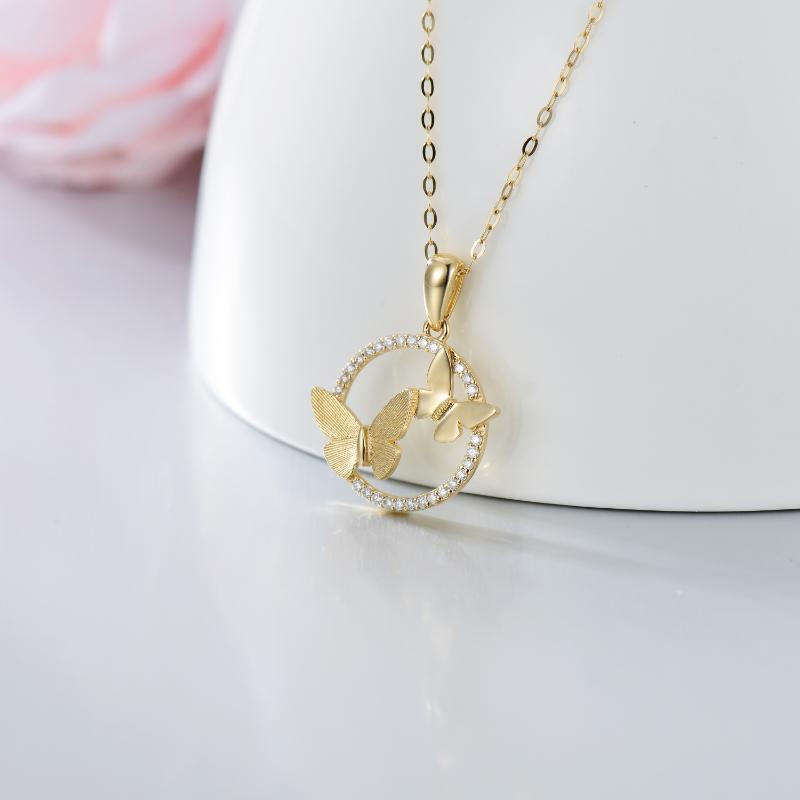 10K Gold Moissanit Paar Schmetterling Anhänger Halskette-3
