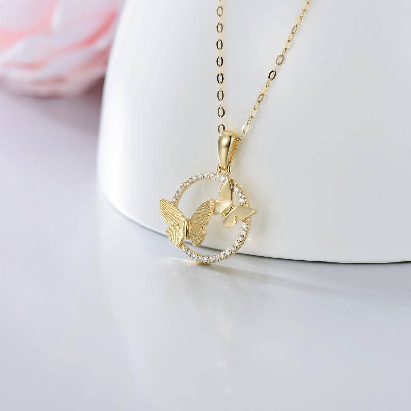 10K Gold Moissanite Couple Butterfly Pendant Necklace-3