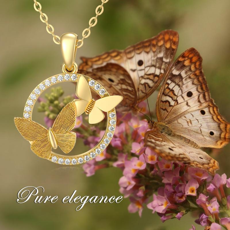 10K Gold Moissanit Paar Schmetterling Anhänger Halskette-5