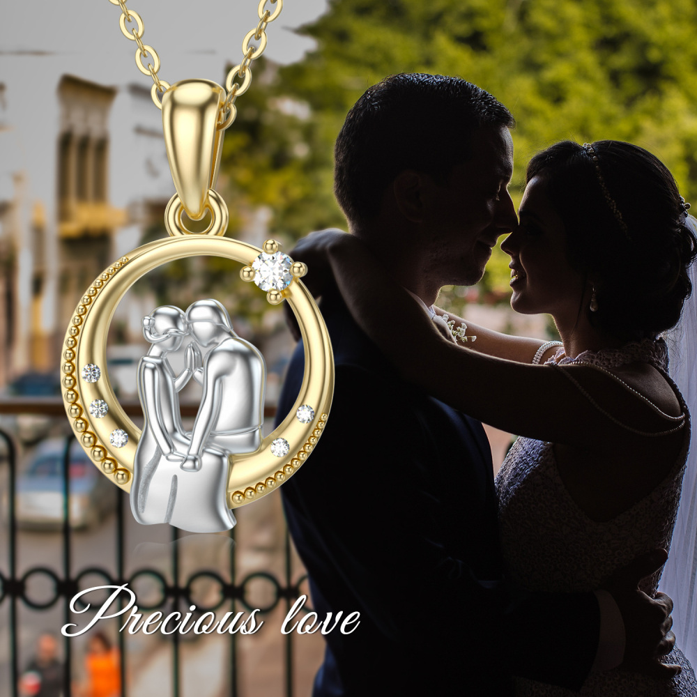Colar com pingente de casal e lua Moissanite em ouro 10K-3