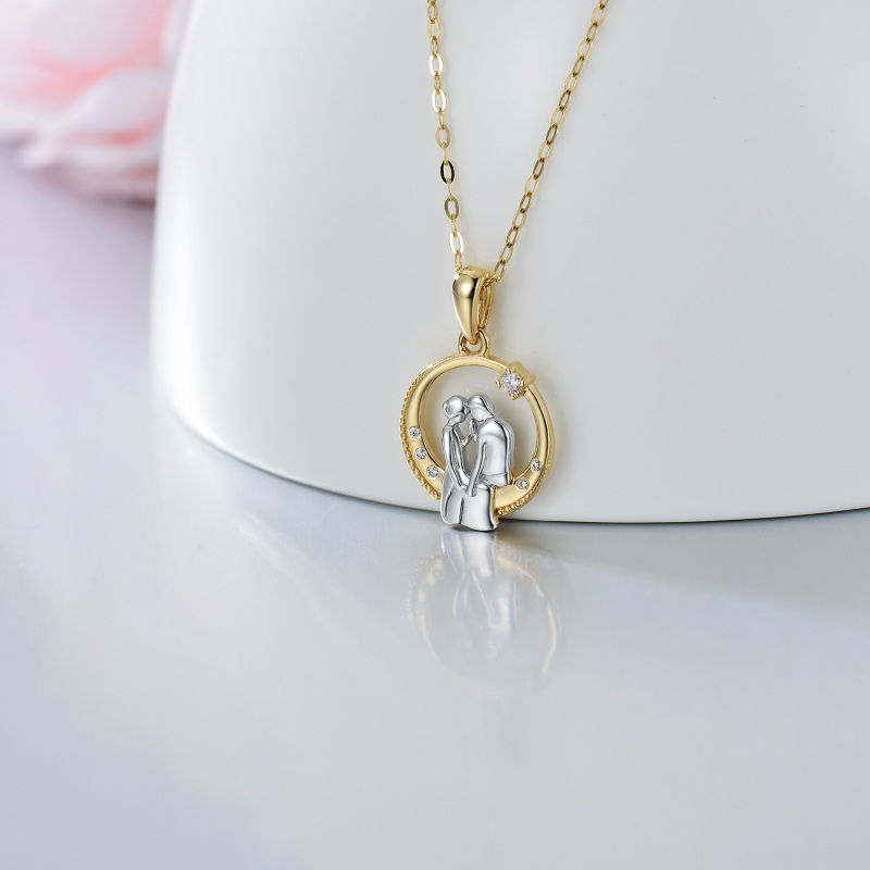 10K Gold Moissanite Couple & Moon Pendant Necklace-5