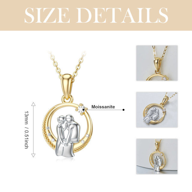 14K Gold Moissanite Couple & Moon Pendant Necklace-6