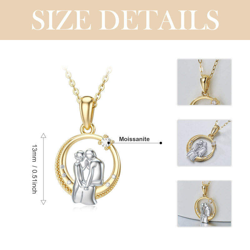 10K Gold Moissanite Couple & Moon Pendant Necklace-6