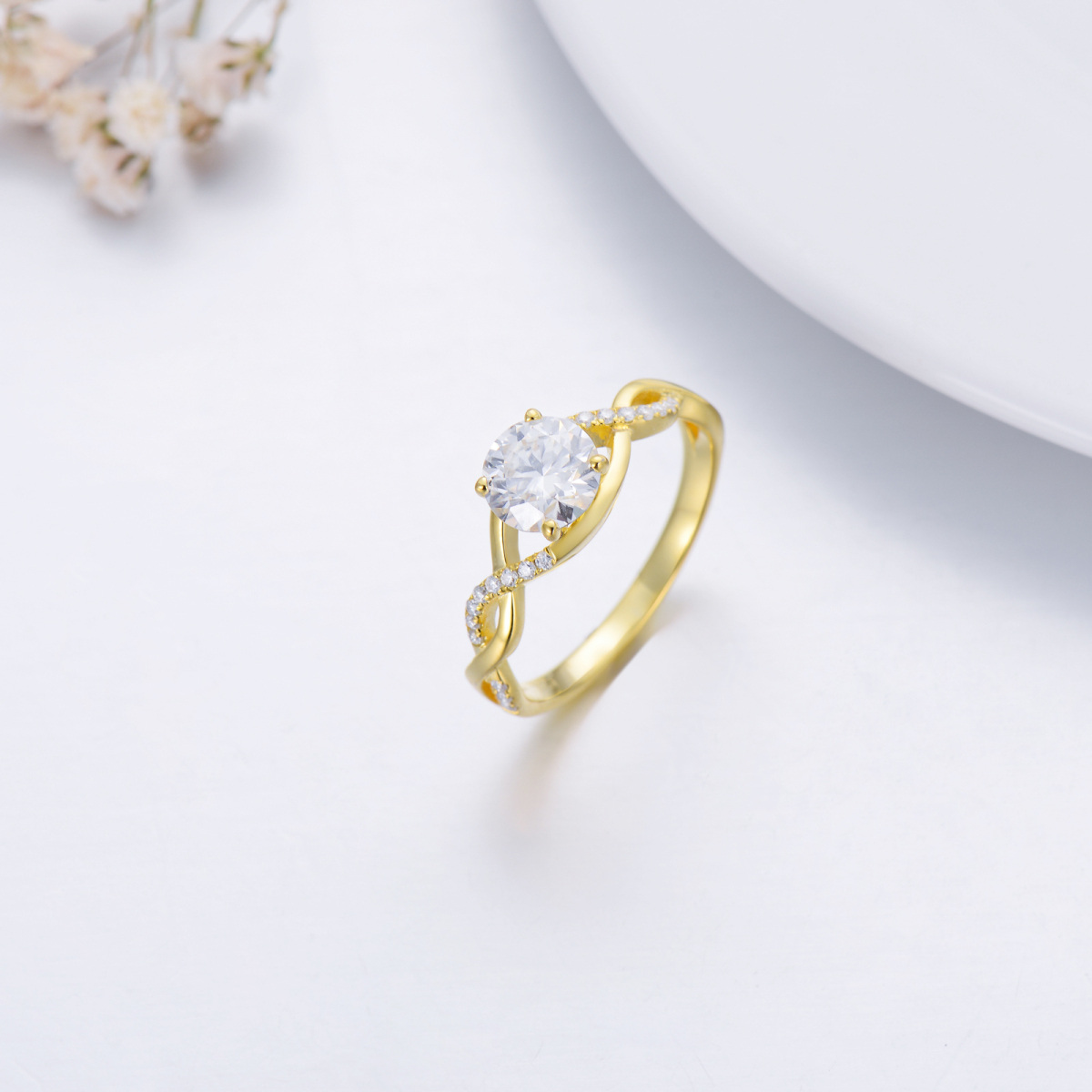 Aliança de casamento de casal moissanite em ouro 14K-6