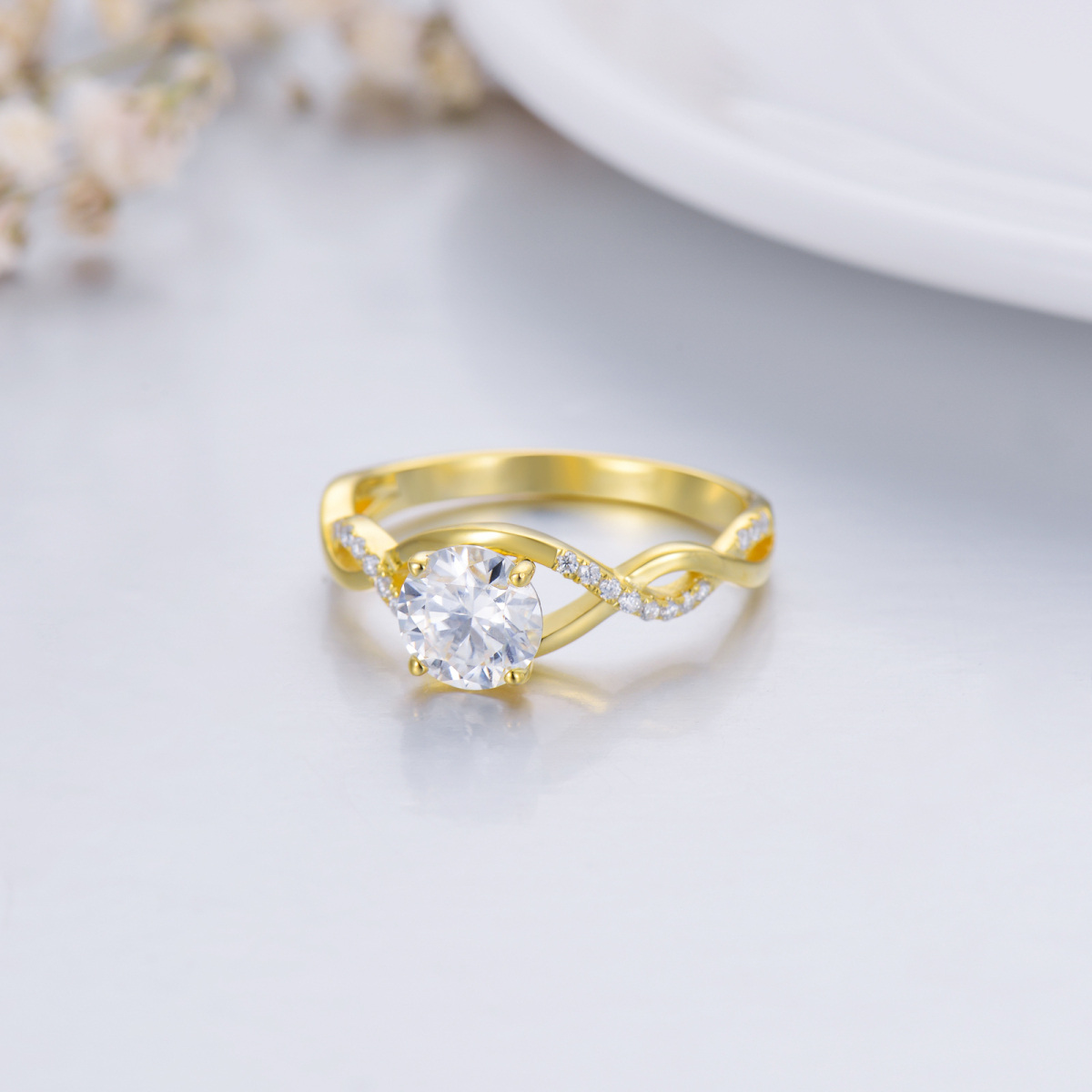 Aliança de casamento de casal moissanite em ouro 14K-7